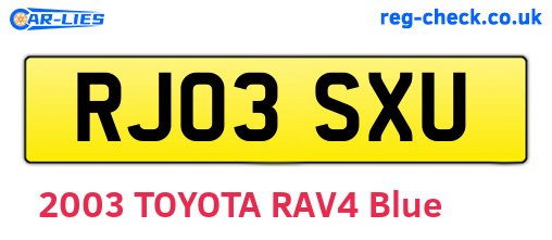RJ03SXU are the vehicle registration plates.