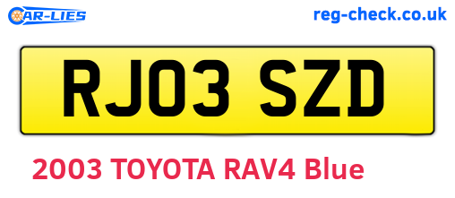 RJ03SZD are the vehicle registration plates.