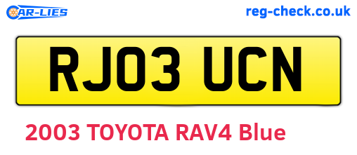 RJ03UCN are the vehicle registration plates.