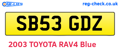 SB53GDZ are the vehicle registration plates.