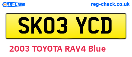 SK03YCD are the vehicle registration plates.