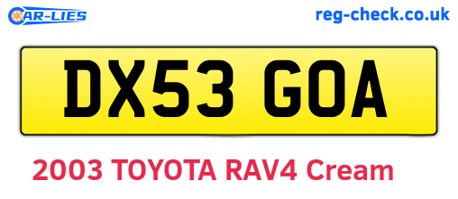 DX53GOA are the vehicle registration plates.
