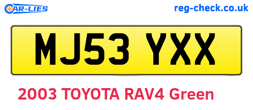 MJ53YXX are the vehicle registration plates.