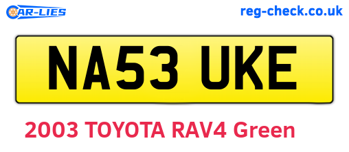 NA53UKE are the vehicle registration plates.