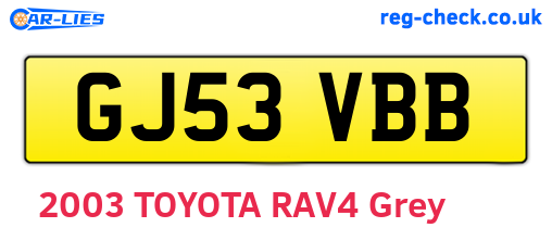GJ53VBB are the vehicle registration plates.