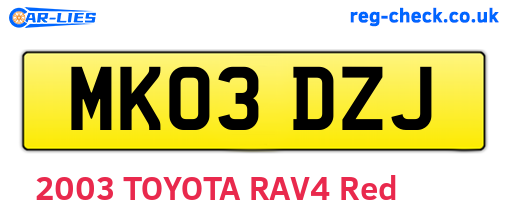 MK03DZJ are the vehicle registration plates.