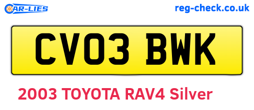 CV03BWK are the vehicle registration plates.