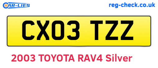 CX03TZZ are the vehicle registration plates.