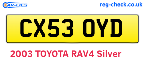 CX53OYD are the vehicle registration plates.