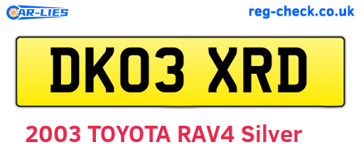 DK03XRD are the vehicle registration plates.