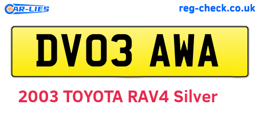 DV03AWA are the vehicle registration plates.