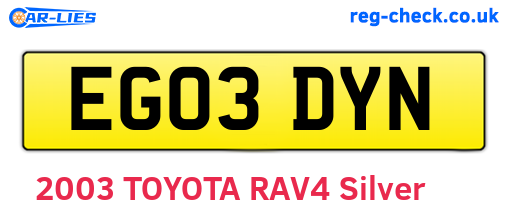 EG03DYN are the vehicle registration plates.