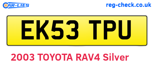EK53TPU are the vehicle registration plates.