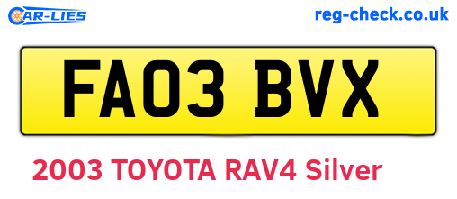 FA03BVX are the vehicle registration plates.
