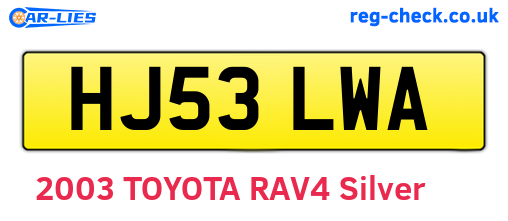 HJ53LWA are the vehicle registration plates.