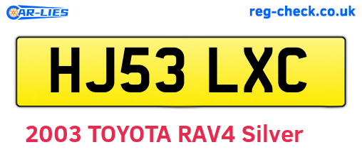 HJ53LXC are the vehicle registration plates.
