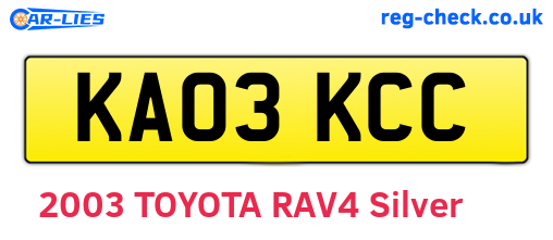 KA03KCC are the vehicle registration plates.