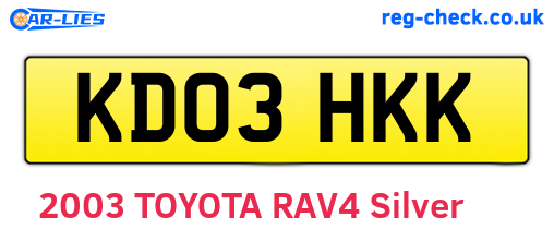 KD03HKK are the vehicle registration plates.