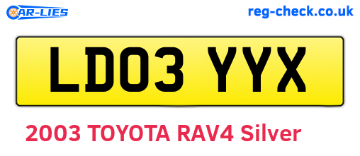 LD03YYX are the vehicle registration plates.