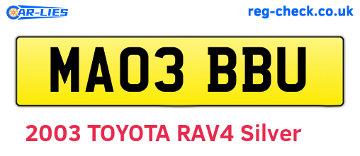MA03BBU are the vehicle registration plates.