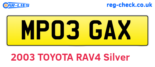 MP03GAX are the vehicle registration plates.