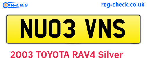 NU03VNS are the vehicle registration plates.