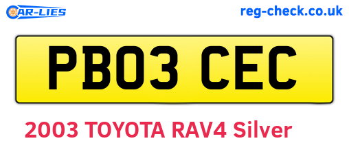 PB03CEC are the vehicle registration plates.