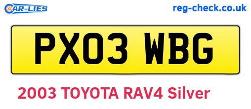 PX03WBG are the vehicle registration plates.