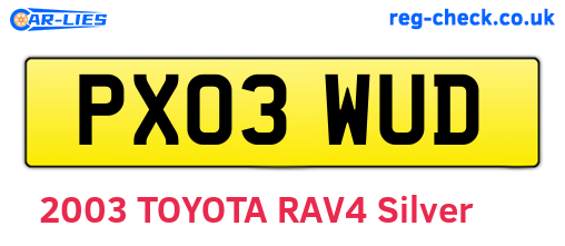 PX03WUD are the vehicle registration plates.