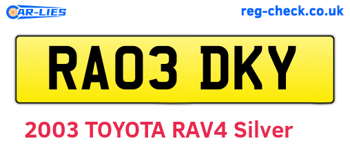 RA03DKY are the vehicle registration plates.
