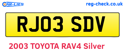 RJ03SDV are the vehicle registration plates.