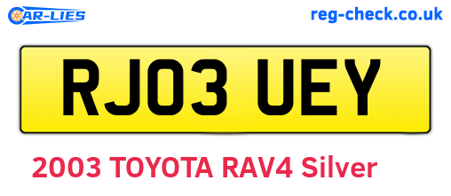 RJ03UEY are the vehicle registration plates.