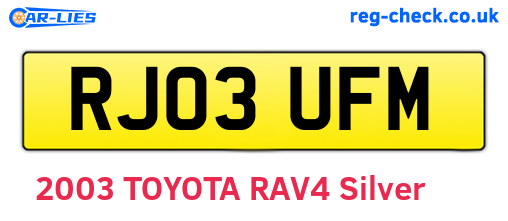 RJ03UFM are the vehicle registration plates.