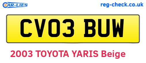CV03BUW are the vehicle registration plates.