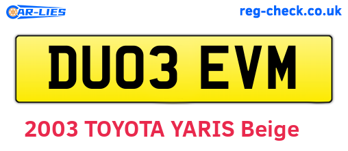 DU03EVM are the vehicle registration plates.