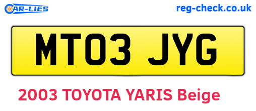 MT03JYG are the vehicle registration plates.