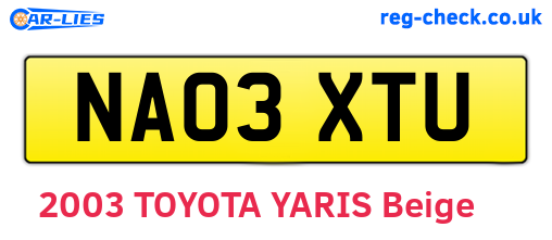 NA03XTU are the vehicle registration plates.