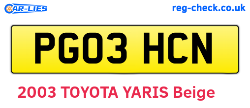 PG03HCN are the vehicle registration plates.