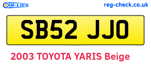 SB52JJO are the vehicle registration plates.