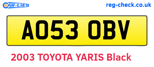 AO53OBV are the vehicle registration plates.