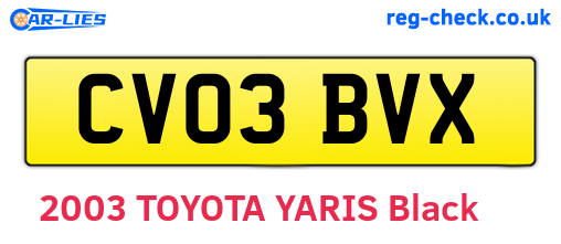 CV03BVX are the vehicle registration plates.