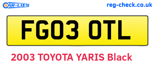 FG03OTL are the vehicle registration plates.