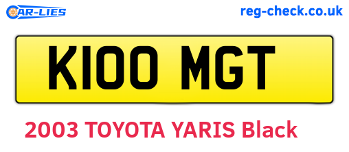 K100MGT are the vehicle registration plates.