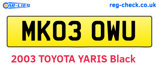 MK03OWU are the vehicle registration plates.