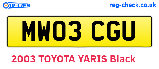 MW03CGU are the vehicle registration plates.