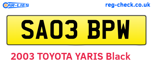 SA03BPW are the vehicle registration plates.