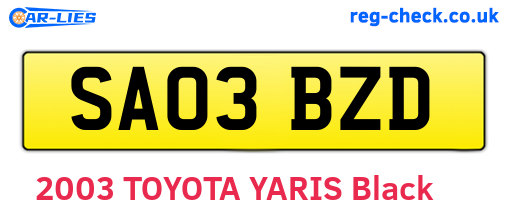 SA03BZD are the vehicle registration plates.
