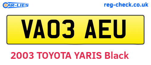 VA03AEU are the vehicle registration plates.