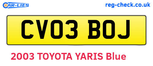 CV03BOJ are the vehicle registration plates.