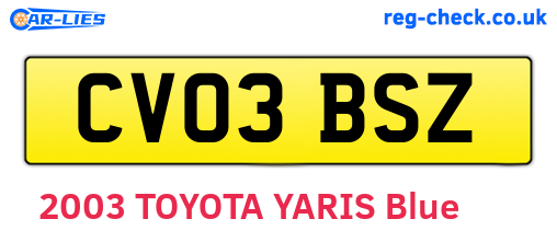 CV03BSZ are the vehicle registration plates.